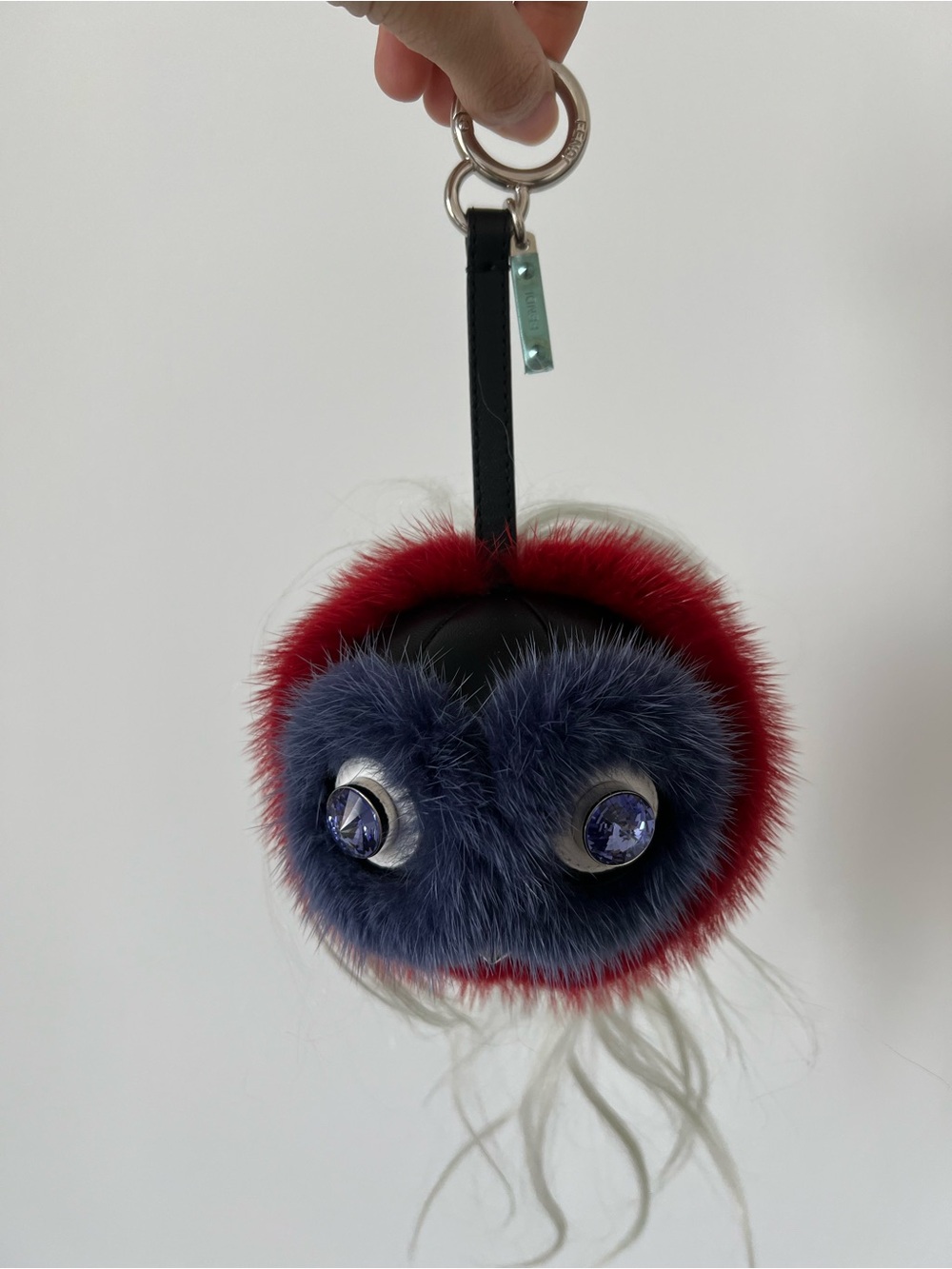 Fendi Red and Navy Fur Monster Keyring